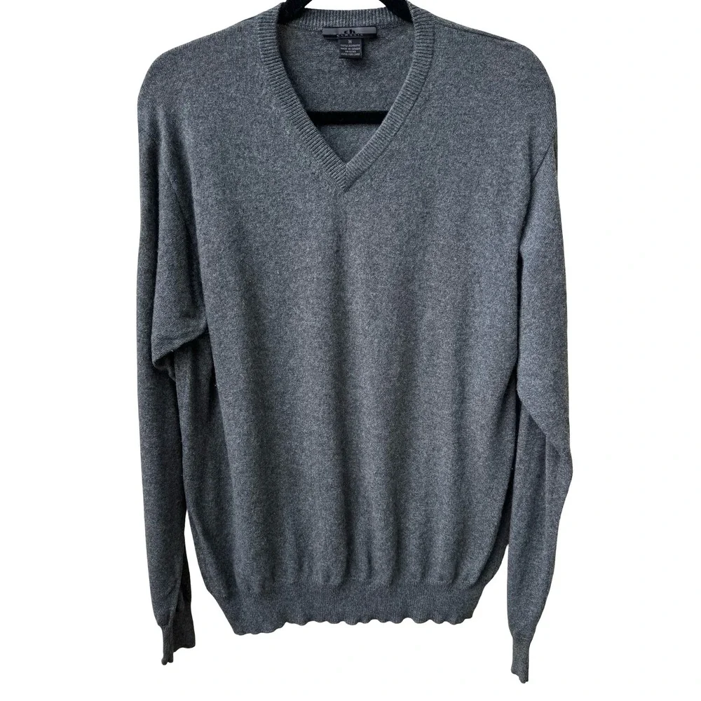 CH Classic 100% Cashmere Quiet Luxury Old Money Preppy Cozy Sweater Mens Gray M
